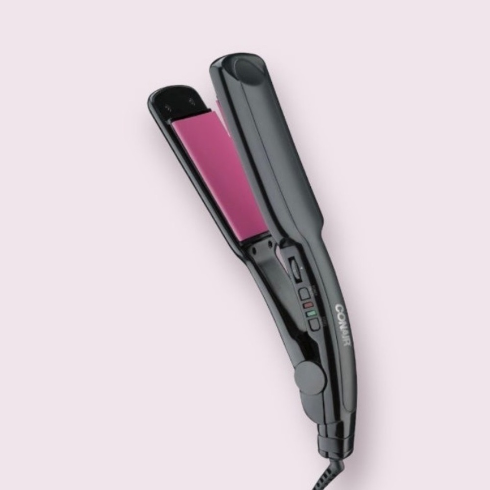 Conair Ceramic Curved Flat Iron Hair Straightener 2 inch Black Pink EUC